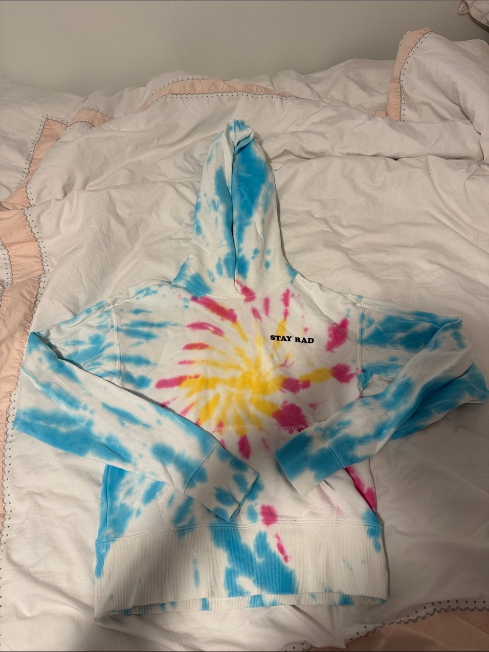 Tie-Dye "Stay Rad" Hoodie - Blue, Yellow & Pink